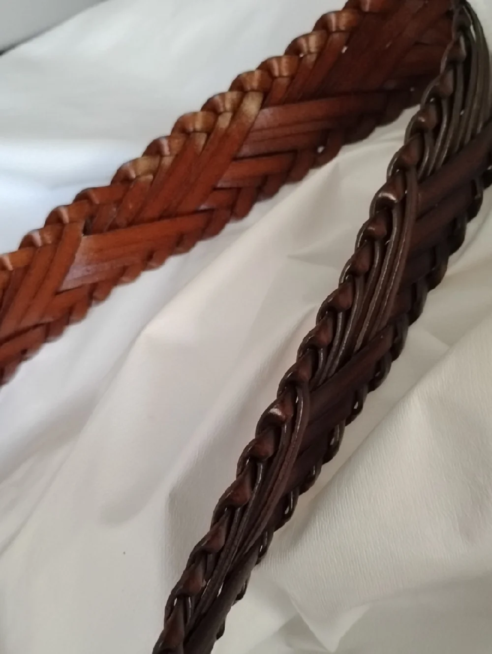 Brown Leather Braided Woven Belt Women's